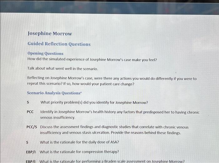 Josephine morrow guided reflection questions