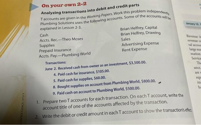 Problem 5-5 analyzing transactions into debit and credit parts