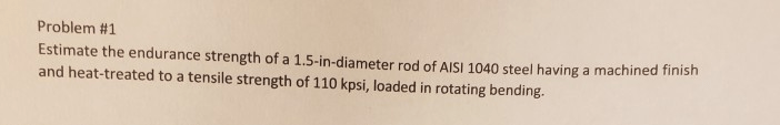 Estimate the endurance strength of a 1.5 in diameter