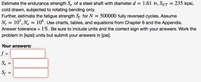 Estimate the endurance strength of a 1.5 in diameter